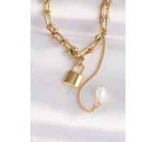 316L Çelik Zincir Altın Renk Zincirli Love Yazılı Kilit Kolye