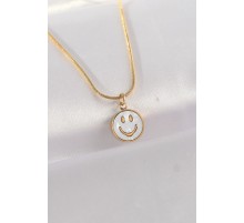 316L Çelik Zincir Altın Renk Mermer Desenli Minimal Smile Kolye