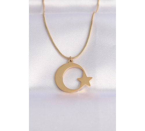 316L Çelik Zincir Gold Renk Ay Yıldız Unisex Kolye 316L Çelik Zincir Gold Renk Ay Yıldız Unisex Kolye