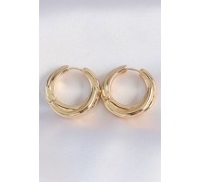 Pirinç Gold Renk Asimetrik Kıvrım Küpe