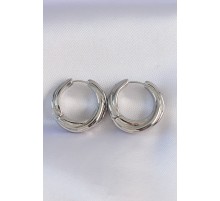 Pirinç Gümüş Renk Asimetrik Kıvrım Küpe