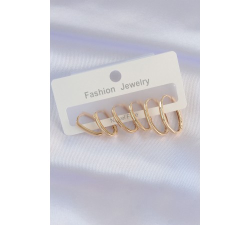 Pirinç Gold Renk İnce Oval Küpe Seti Pirinç Gold Renk İnce Oval Küpe Seti