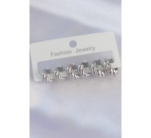 Pirinç Gümüş Renk Minimal Tırtıklı Küpe Seti