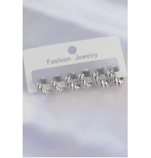 Pirinç Gümüş Renk Minimal Tırtıklı Küpe Seti