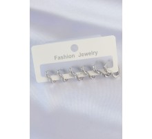 Pirinç Gümüş Renk Kalp Model Küpe Seti