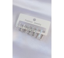 Pirinç Gümüş Renk Dikdörtgen Model Küpe Seti