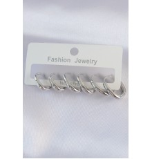 Pirinç Gümüş Renk Oval Küpe Seti