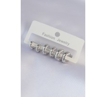 Pirinç Gümüş Renk Oval Bombeli Küpe Seti