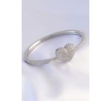 Vip Seri Pirinç Zirkon Taşlı Gümüş Renk Kalp Model Kelepçe