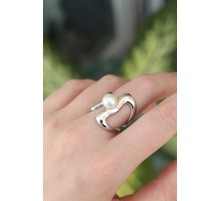 Pirinç Gümüş Renk Ayarlanabilir İnci Taşlı Yüzük