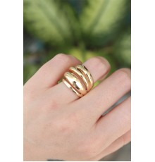 Pirinç Gold Renk Ayarlanabilir Tırtıklı Bombe Yüzük