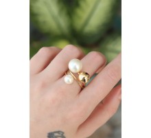 Pirinç Gold Renk Ayarlanabilir İnci Taşlı Yüzük