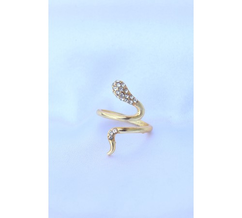 Pirinç Gold Renk Ayarlanabilir Zirkon Taşlı Yılan Yüzük Pirinç Gold Renk Ayarlanabilir Zirkon Taşlı Yılan Yüzük