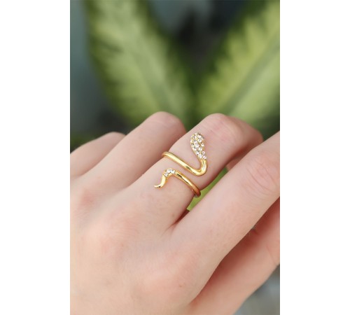 Pirinç Gold Renk Ayarlanabilir Zirkon Taşlı Yılan Yüzük Pirinç Gold Renk Ayarlanabilir Zirkon Taşlı Yılan Yüzük