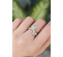 Pirinç Gümüş Renk Ayarlanabilir Zirkon Taşlı Kelebek Yüzük