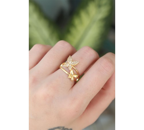 Pirinç Gold Renk Ayarlanabilir Zirkon Taşlı Kelebek Yüzük Pirinç Gold Renk Ayarlanabilir Zirkon Taşlı Kelebek Yüzük
