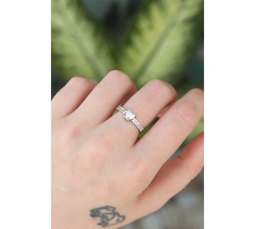 Pirinç Gümüş Renk Ayarlanabilir Zirkon Taşlı Minimal Kalp Yüzük