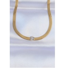 316L Çelik Gold Renk Tek Zirkon Taşlı İtalyan Zincir Kolye
