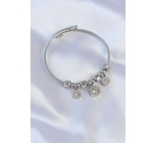 316L Çelik Gümüş Renk Zirkon Taşlı Model Charm Bileklik