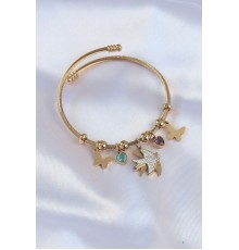 316L Çelik Gold Renk Zirkon Taşlı Minimal Kalp Detay Kelebek Charm Bileklik
