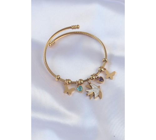 316L Çelik Gold Renk Zirkon Taşlı Minimal Kalp Detay Kelebek Charm Bileklik 316L Çelik Gold Renk Zirkon Taşlı Minimal Kalp Detay Kelebek Charm Bileklik