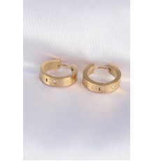 316L Çelik Gold Renk Zirkon Taşlı Model Halka Küpe