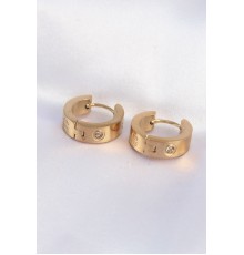 316L Çelik Gold Renk Zirkon Taşlı Minimal Model Halka Küpe