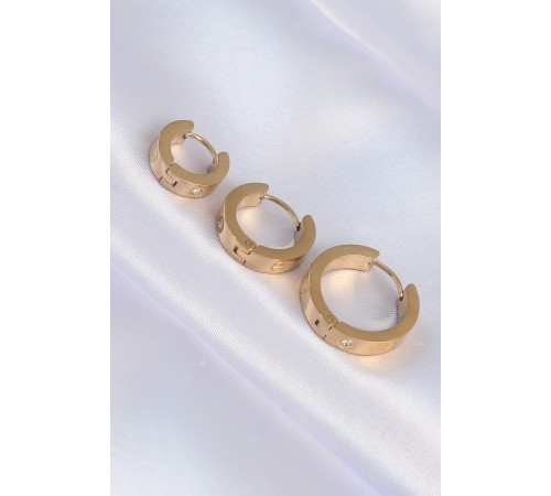 316L Çelik Gold Renk Zirkon Taşlı Model 3lü Halka Küpe 316L Çelik Gold Renk Zirkon Taşlı Model 3lü Halka Küpe