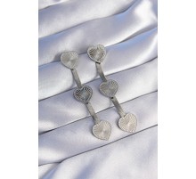 316L Çelik Gümüş Renk Uzun İtalyan Zincir Detaylı Kalp Küpe