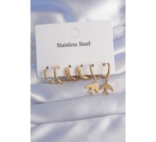 316L Çelik Gold Renk Oval Tasarım Kuş Model Küpe Seti