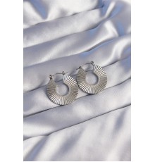 316L Çelik Gümüş Renk Oval Çizgili Plaka Küpe