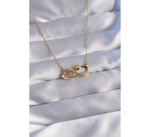 316L Çelik Zincir Gold Renk Zirkon Taşlı Pati ve Kalp Detaylı Sonsuzluk Kolye