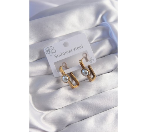 316L Çelik Gold Renk İnci Taşlı Dikdörtgen Model Küpe 316L Çelik Gold Renk İnci Taşlı Dikdörtgen Model Küpe