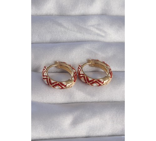 Pirinç Gold Renk Kırmızı Etnik Desenli Halka Küpe Pirinç Gold Renk Kırmızı Etnik Desenli Halka Küpe