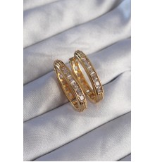 Pirinç Gold Renk Zirkon Taşlı Oval Model Küpe