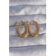 Pirinç Gold Renk Zirkon Taşlı Oval Model Küpe