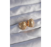 Pirinç Gold Renk Tırtıklı Minimal Bombeli Tasarım Küpe