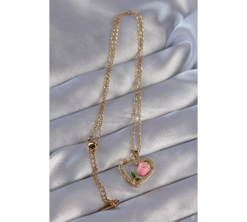 316L Çelik Zincirli Gold Renk Zirkon Taşlı Kalp İçinde Pembe Gül Tasarımlı Kolye 316L Çelik Zincirli Gold Renk Zirkon Taşlı Kalp İçinde Pembe Gül Tasarımlı Kolye