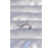 Pirinç Gümüş Renk Zirkon Taşlı Kalpli Model Ayarlanabilir Yüzük