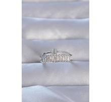 Pirinç Gümüş Renk Zirkon Taşlı Baget Su Yolu Model Ayarlanabilir Yüzük