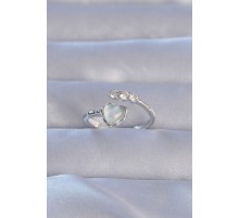 Pirinç Gümüş Renk Zirkon Taşlı Sedefli Kalp Model Ayarlanabilir Yüzük