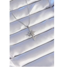 316L Çelik Gümüş Renk Zirkon Taşlı Kutup Yıldızı Model Kolye