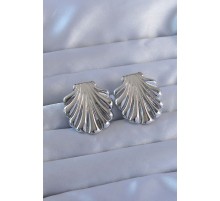 316L Çelik Gümüş Renk İstiridye Model Küpe