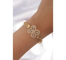 Pirinç Gold Renk Zirkon Taşlı Kelebek Figürlü Parçalı Model Bileklik