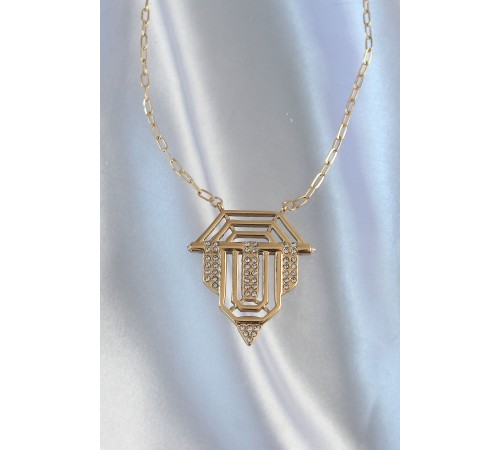 316L Çelik Zincir Gold Renk Zirkon Taşlı Serenay Kolyesi