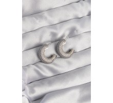 Pirinç Gümüş Renk Zirkon Taşlı Yarım Halka Küpe