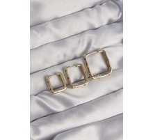 Pirinç Gold Renk Renkli Zirkon Taşlı Kare Model Küpe Seti