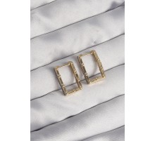 Pirinç Gold Renk Zirkon Taşlı Dikdörtgen Model Seranay Küpe