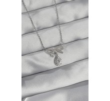 316L Çelik Gümüş Renk Zirkon Taşlı Fiyonk Detay Damla Kolye