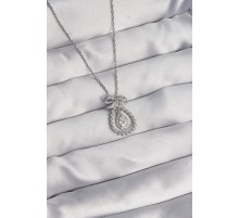 316L Çelik Gümüş Renk Fiyonk Detaylı Zirkon Taşlı Damla Model Kolye